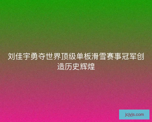 刘佳宇勇夺世界顶级单板滑雪赛事冠军创造历史辉煌
